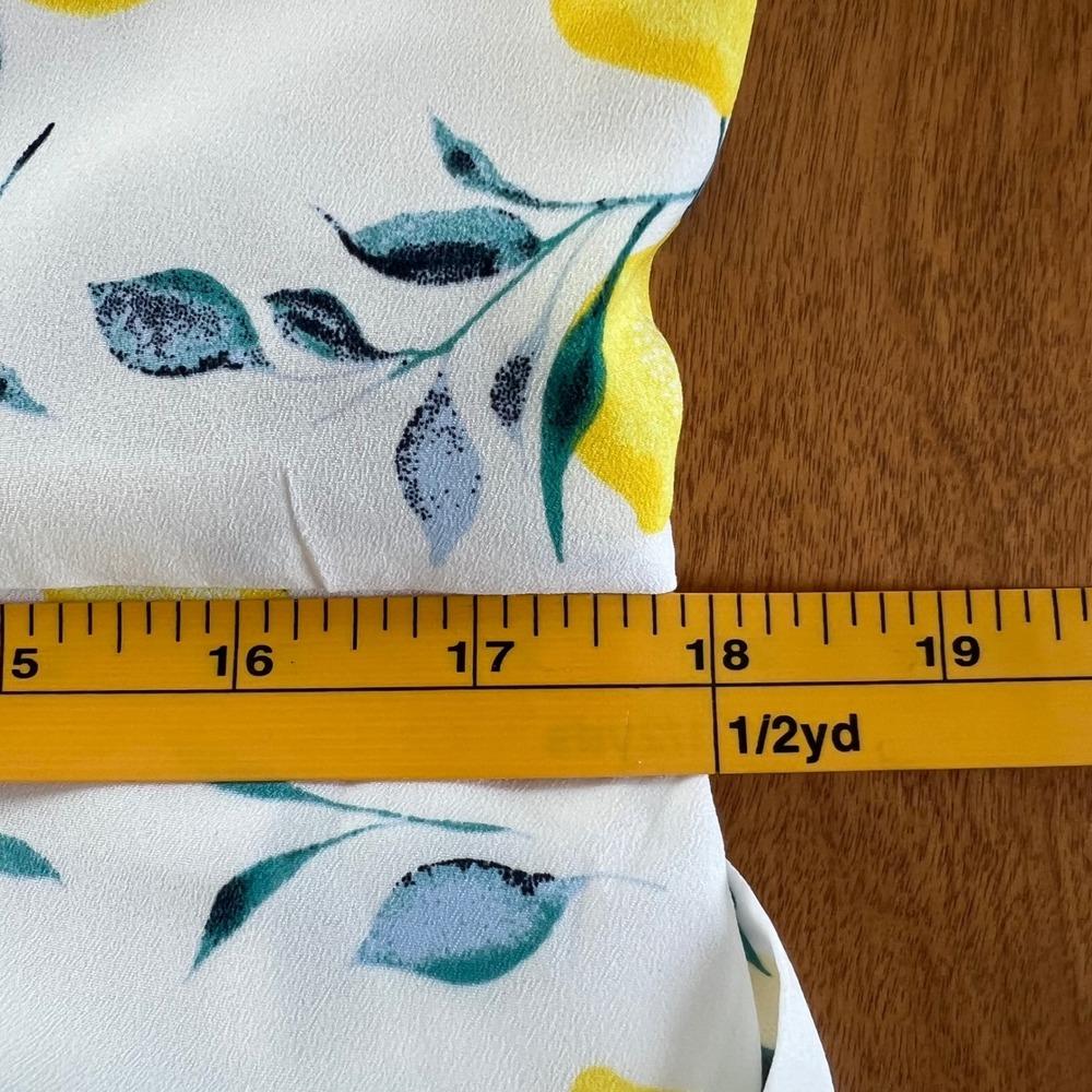 Banana Republic Lemon Print Mini Dress Size 14 White Yellow Ruffle Tie Waist - Picture 14 of 15